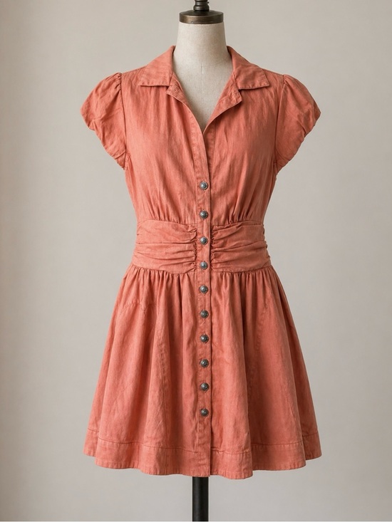 Free People Dresses & Skirts - FREE PEOPLE Denim Boho Mini Shirt Dress M Fit & Flare Summer Festival Beach